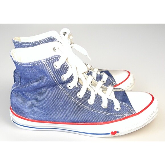 Converse Chuck Taylor Sz 6 Men / 8 Women Blue Denim Heart Love All Stars Hi Top - Picture 3 of 12